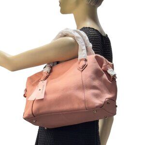 ORA DELPHINE Leather Satchel Crossbody Shoulder Handbag Blush Gold-tone Metal